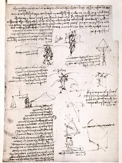 Auszug aus einem Da Vinci Manuskript: Originalmanuskript zur Beschreibung des Prinzips und der Konstruktion eines „Fallschirms“ (Manuskript) von Leonardo da Vinci