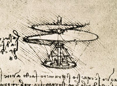 Auszug aus einem Da Vinci Manuskript über das Prinzip und den Bau der "Luftschraube (Hubschrauber)" von Leonardo da Vinci