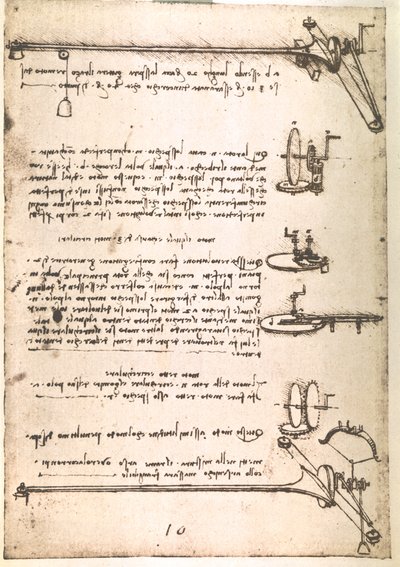 Auszug aus einem Da Vinci Manuskript über das Prinzip und den Bau einer "Maschine zur Herstellung hohler Spiegel" von Leonardo da Vinci