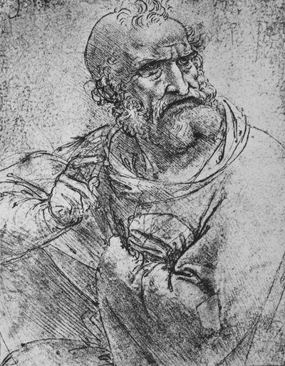 Halbfigur eines Apostels mit erhobener rechter Hand, um 1480 von Leonardo da Vinci