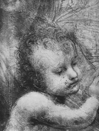 Kopf des Jesuskindes - Madonna mit Kind und der heiligen Anna und dem kleinen Johannes, ca. 1480, 1945 von Leonardo da Vinci