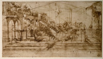 Studie zur Anbetung der Könige (Bleistiftzeichnung) von Leonardo da Vinci