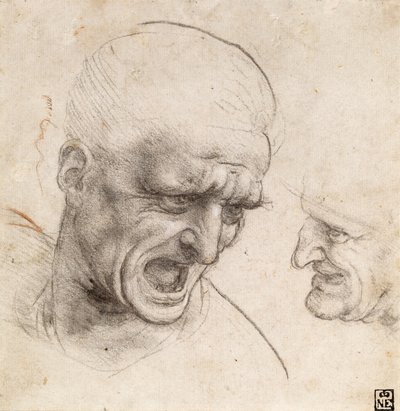 Studie von zwei Kriegerköpfen für die Schlacht von Anghiari von Leonardo da Vinci
