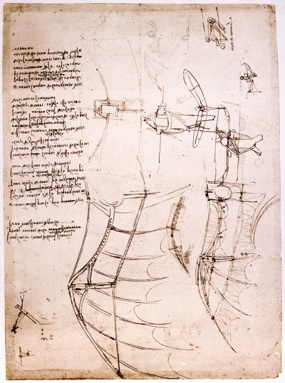 Studie über Flügel. Codex Atlanticus. Zeichnung von Leonardo da Vinci um 1499. von Leonardo da Vinci