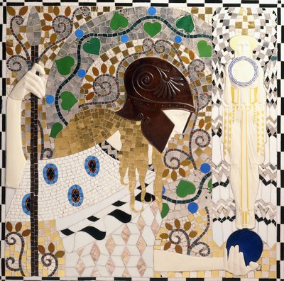 Pallas Athene (Mosaik aus Porzellan, Glas, Perlmutt und Bronze) von Leopold & Powolny Michael (1871 1954) Forstner