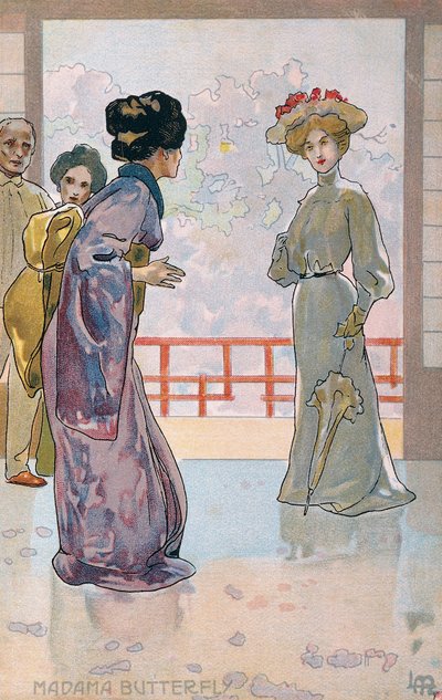 Postkarte erstellt für die Premiere von "Madame Butterfly", in Brescia von Leopoldo Metlicovitz
