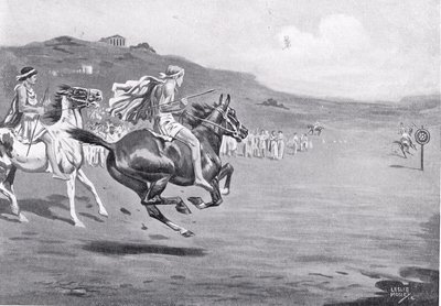 Griechische Reiter werfen den Speer, Illustration aus 