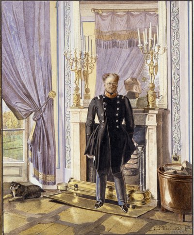Porträt des Großherzogs Konstantin Pawlowitsch von Russland am Kamin von Lev Ivanovich Kiel