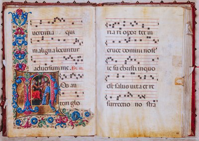 Piccolomini-Bibliothek: Chorbuch, cod. 22.7, ff. 22v-23r mit „Christus vor Pilatus“ von Liberale da Verona