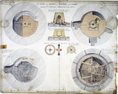 Schnitte und Plan einer Windmühle, in der Nähe von Lissabon, Portugal von Unbekannt Unbekannt