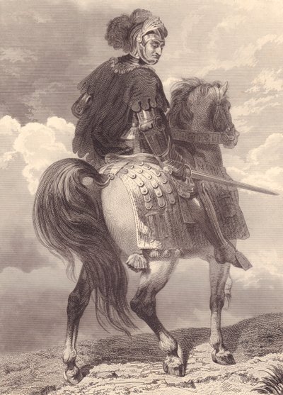 Italienischer Militärführer und Politiker Gian Giacomo Trivulzio (1440-1518), Stich, 22x16 cm, aus Galerie Historique de Versailles, Histoire de France, Charles Gavard Publisher, Paris, um 1840 von Unbekannt Unbekannt