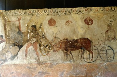 Reise in die Unterwelt, Fresko aus der Nekropole in Andriuolo-Laghetto in Paestum, Kampanien, Italien, antike griechische Zivilisation, Magna Graecia, 4. Jahrhundert v. Chr. von Unbekannt Unbekannt