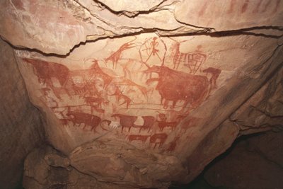 Malerei, die Jagdszenen darstellt, Saharische Felskunst, Enneri Tougwi, Tibesti, Tschad von Unbekannt Unbekannt