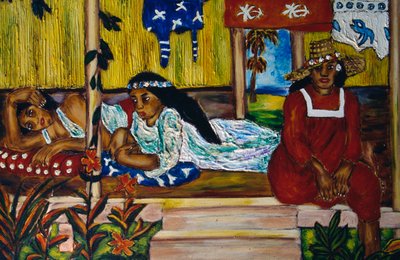 Polynesische Frauen, Buntglasfenster, Moorea-Insel, Gesellschaftsinseln, Französisch-Polynesien, Überseegebiet der Französischen Republik von Unbekannt Unbekannt