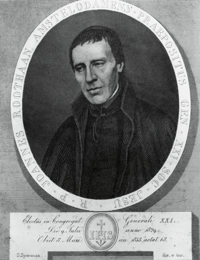 Porträt von Jan Philipp Roothaan, Zeichnung und Gravur von Serafino Speranza nach einem Gemälde von Frans Quartier von Unbekannt Unbekannt
