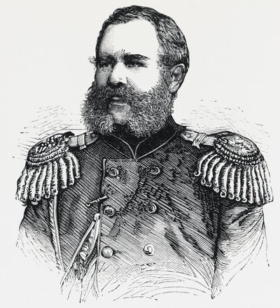 Porträt von Nikolai Obruchev (1830-1904), russischer General, Gravur von Unbekannt Unbekannt
