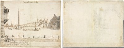 Achtzehn Ansichten von Rom: Die Piazza del Popolo (recto); Skizze für San Giovanni in Laterano (verso) von Lievin Cruyl