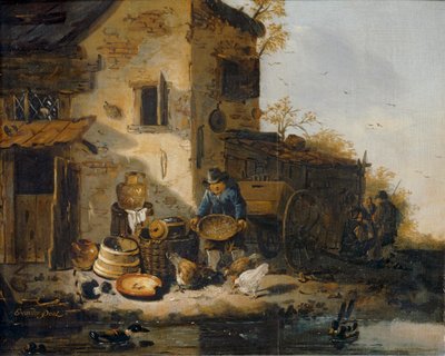 Bauer füttert Hühner von Lionel Hamilton Renwick