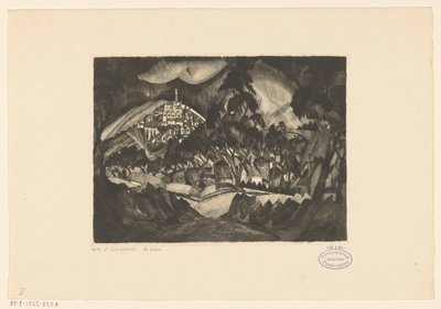 Hügellandschaft mit Bäumen und Gebäuden von Lodewijk Schelfhout (signed by artist)