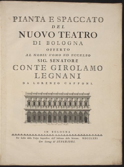 Grundriss und Querschnitt des neuen Theaters von Bologna von Lorenzo Capponi, after Antonio Galli Bibiena