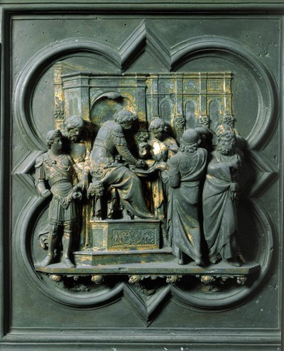 Nordtor (genannt Kreuztor, im Norden), Außendetail: Christus vor Pontius Pilatus. Bronzeskulptur von Lorenzo Ghiberti von Lorenzo Ghiberti
