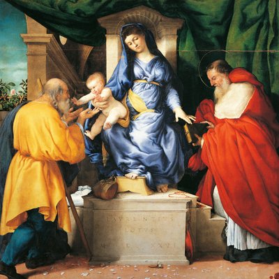 Thronende Madonna mit Kind und Heiligen Giuseppe und Hieronymus von Lorenzo Lotto
