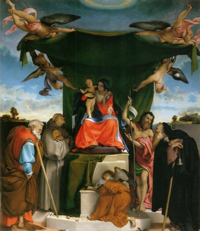 Thronende Madonna, Engel und Heilige von Lorenzo Lotto