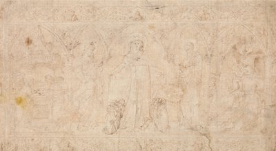Entwurf für ein Antependium: Die Madonna della Misericordia mit den Heiligen Johannes dem Täufer..., ca. 1370 von Lorenzo Veneziano.
