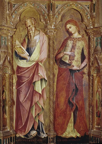 Johannes der Evangelist und Maria Magdalena - Detail des Polyptychons der Verkündigung (1357, Tempera und Blattgold auf Holz) von Lorenzo Veneziano