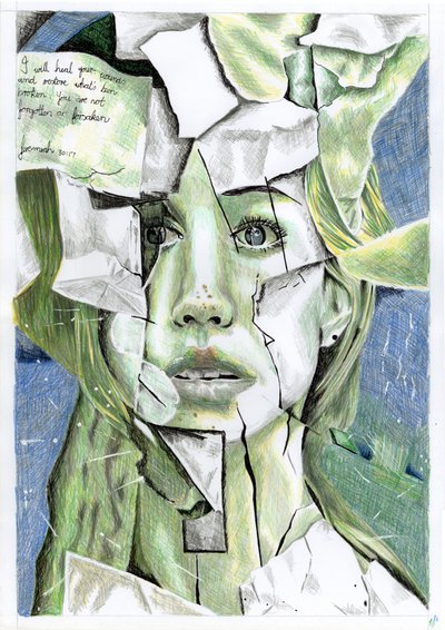 Fragmentiertes Grünes Porträt von Loretta Van Der Westhuizen