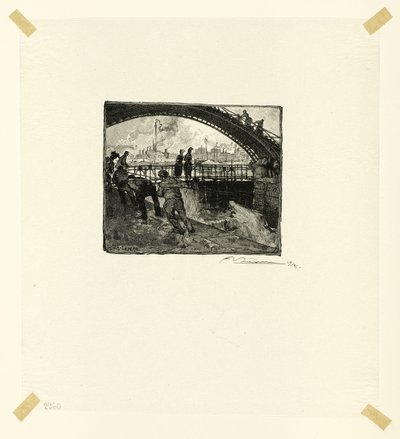 Schleuse des Canal Saint-Martin, Platte sechs aus Le Long de la Seine et des Boulevards von Louis Auguste Lepère