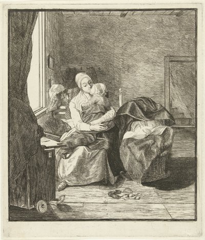 Mutter mit schlafendem Kind am Fenster von Louis Bernard Coclers