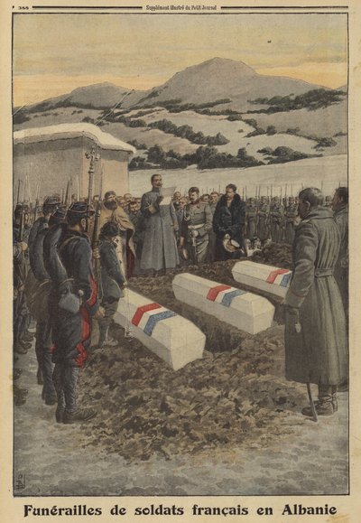 Begräbnis französischer Soldaten, die in Albanien während des Rückzugs aus Serbien starben, Erster Weltkrieg von Louis Charles (after) Bombled