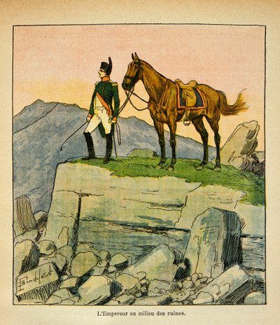 Der Kaiser Napoleon inmitten der Ruinen, aus dem Buch „The Memorial of Saint Helene“ von Graf Emmanuel de Las Cases von Louis Charles Bombled