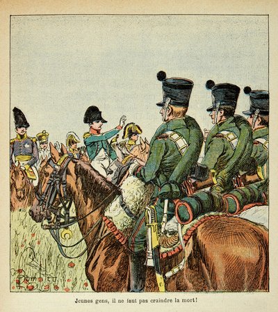 Napoleon hält eine Ansprache an die Truppen, aus dem Buch „The Memorial of Saint Helene“ von Graf Emmanuel de Las Cases von Louis Charles Bombled