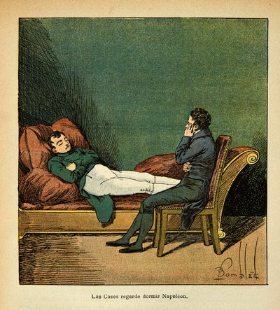 Illustration von Louis Bombled (1862-1927) aus dem Buch „Das Memorial von Saint Helena“ von Graf Emmanuel de Las Cases (1766-1842): Las Cases beobachtet Napoleon beim Schlafen, Privatbesitz von Louis Charles Bombled