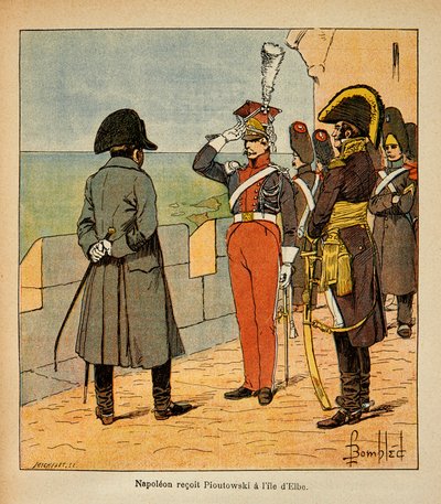 Illustration von Louis Bombled aus dem Buch „Das Memorial von Saint Helene“ von Graf Emmanuel de Las Cases: Kaiser Napoleon empfängt Marschall Poniatowski auf der Insel Elba von Louis Charles Bombled