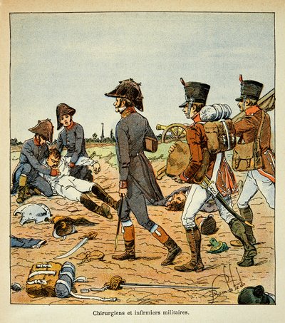 Illustration von Louis Bombled (1862-1927) aus dem Buch „Das Memorial von St. Helena“ von Graf Emmanuel de Las Cases (1766-1842): Porträt von Militärchirurgen und Krankenschwestern der Großen Armee von Louis Charles Bombled