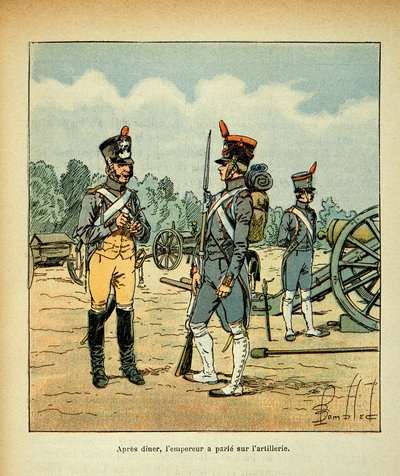 Illustration von Louis Bombled (1862-1927) aus dem Buch „Das Memorial von Saint Helena“ von Graf Emmanuel de Las Cases (1766-1842): Artillerie der kaiserlichen Garde, Privatbesitz von Louis Charles Bombled