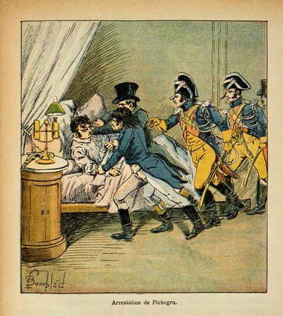Illustration von Louis Bombled (1862-1927) aus dem Buch „Das Memorial von Saint Helena“ von Graf Emmanuel de Las Cases (1766-1842): Verhaftung von Jean Charles Pichegru (1761-1804) am 28. Februar 1804, Privatbesitz von Louis Charles Bombled