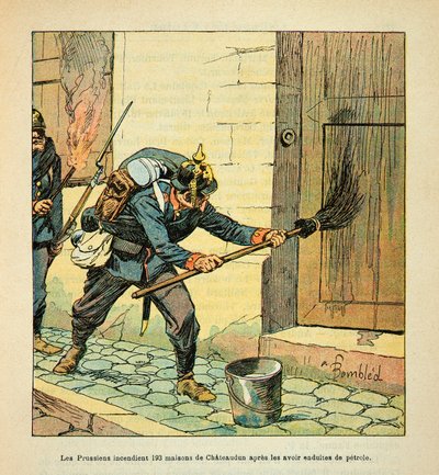 Die Armee der Loire von Eugene Sergent, genannt Grenest, illustriert von Louis Bombled (1862-1927) (Deutsch-Französischer Krieg; Feldzug von 1870-1871): Die Preußen setzen 193 Häuser in Brand, nachdem sie die Stadt Châteaudun erobert haben, nachdem sie sie von Louis Charles Bombled