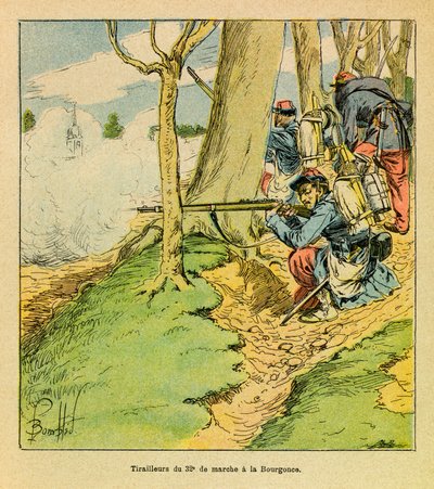 Die östliche Armee: Unter dem Befehl von General Dupre, ein Schuster des 32. Marschregiments in der Schlacht von La Bourgonce im Oktober 1870 von Louis Charles Bombled