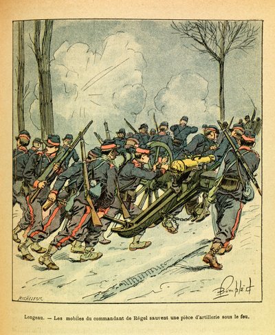 Die östliche Armee von Eugene Sergeant, genannt Grenest, illustriert von Louis Bombled (1862-1927) (Deutsch-Französischer Krieg; Feldzug von 1870-1871): Dezember 1870, während der Schlacht von Longeau retteten die Motive des Kommandanten von Regel eine Kan von Louis Charles Bombled