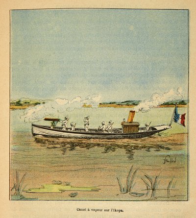 Der Krieg in Madagaskar - Anekdotische Geschichte der französischen Expeditionen von 1885-1895 von Henri Galli dit Galllichet (1854-1922), illustriert von Louis Bombled (1862-1927): Französische Kanoniere auf dem Ikopa-Fluss in Madagaskar im Jahr 1895, Pri von Louis Charles Bombled