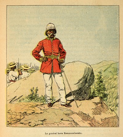 Der Krieg in Madagaskar - Anekdotische Geschichte der französischen Expeditionen von 1885-1895 von Henri Galli, illustriert von Louis Bombled: Porträt von General Hova Ramasombazaha von Louis Charles Bombled