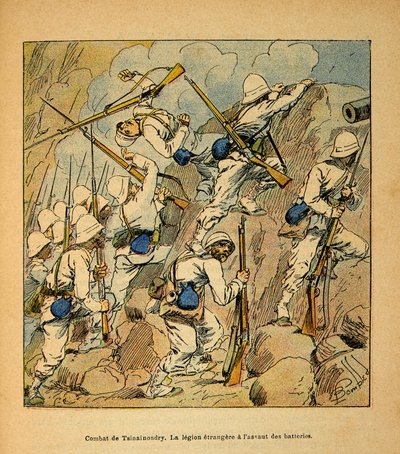 Der Krieg in Madagaskar - Anekdotische Geschichte der französischen Expeditionen von 1885-1895: Schlacht von Tsinainondry, die Fremdenlegion beim Angriff auf die Hovas-Batterien 1895 von Louis Charles Bombled