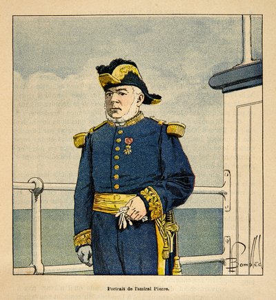 Der Krieg in Madagaskar - Anekdotische Geschichte der französischen Expeditionen von 1885-1895 von Henri Galli dit Galllichet, illustriert von Louis Bombled: Porträt von Admiral Pierre (1827-1883) von Louis Charles Bombled