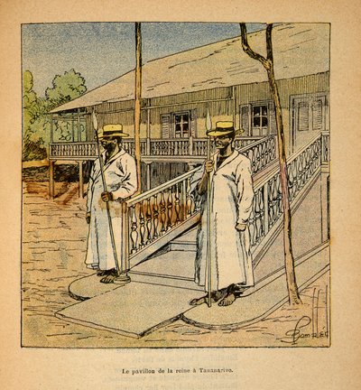 Der Krieg in Madagaskar - Anekdotische Geschichte der französischen Expeditionen von 1885-1895 von Henri Galli, illustriert von Louis Bombled: Der Pavillon von Königin Ranavalona in Tananarive, 1895 von Louis Charles Bombled
