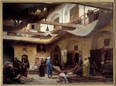 Der Teppichbasar im Khan-Khabil in Kairo im Jahr 1866 von Louis Claude Mouchot