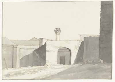 Antike Säule und Gebäude im Hafen von Brindisi von Louis Ducros